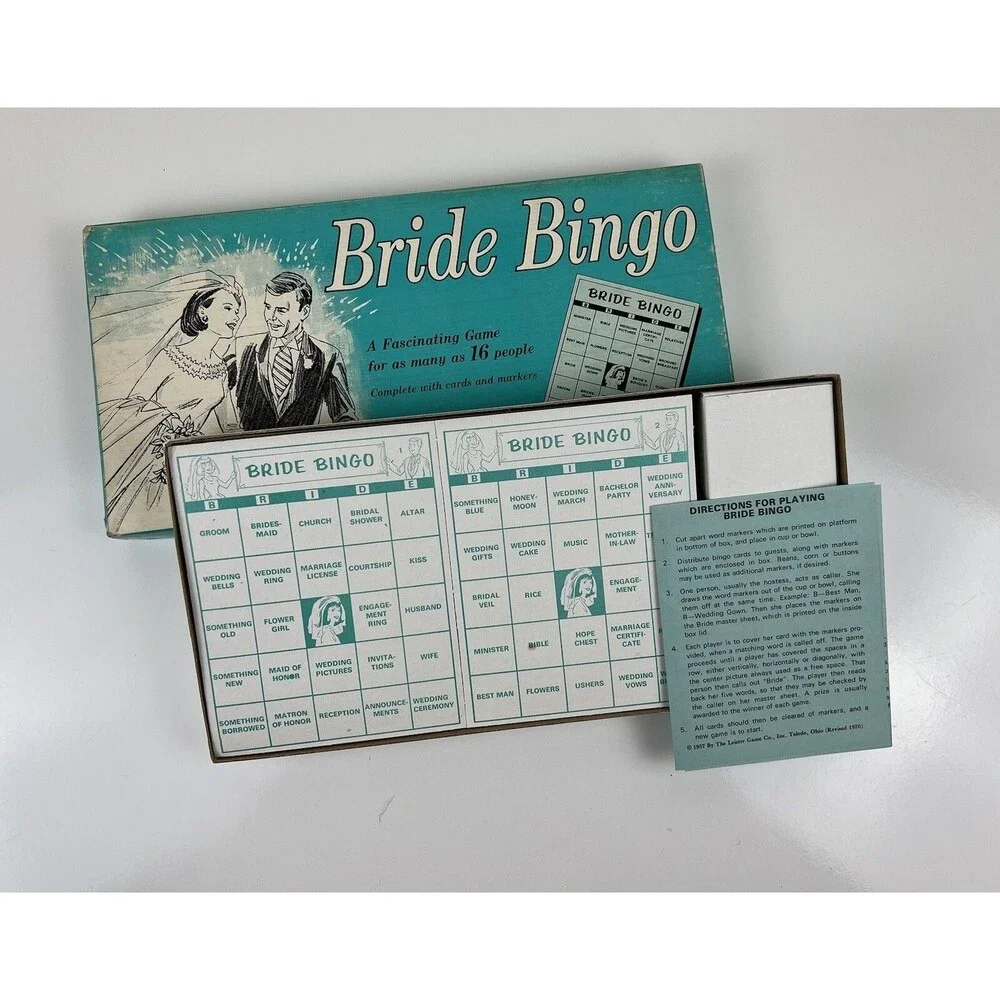 Vintage BRIDE BINGO by Leister Game Co, Toledo, OH 1957 Wedding Shower Game MCM